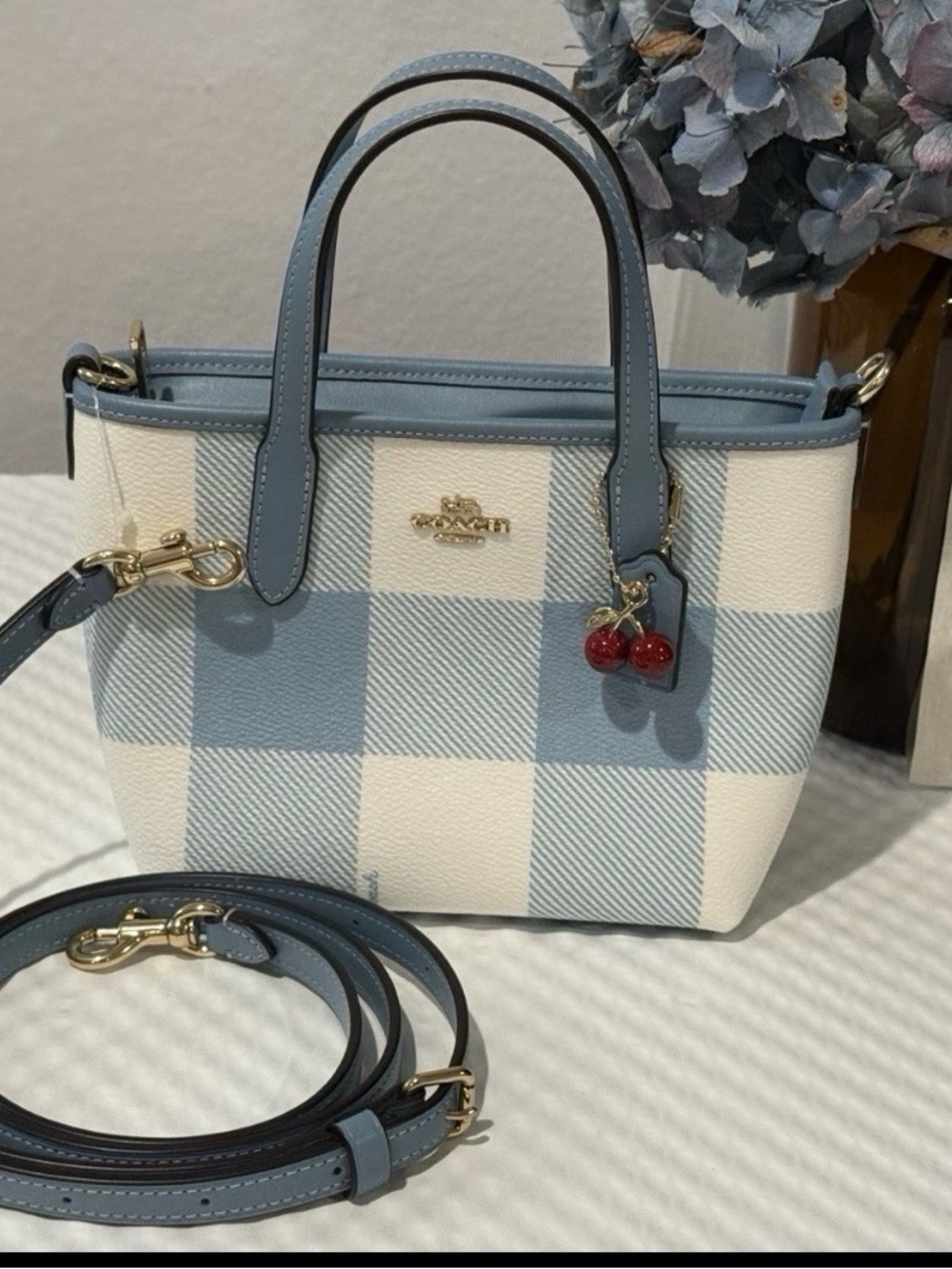 Coach City Mini Tote Bag With Gingham Print And Charm NWT CEU32